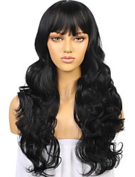 cheap -lack Wigs For Black Women  Machine Made Black Synthetic Wigs 22 Inch Glueless Body Wave Long Synthetic Cosplay 1B Wig With Bangs Heat Safe