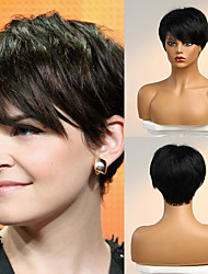 cheap -Short Pixie Cut Wig Machine Made with Bang Human Hair Blend Natural Hairline Straight Brazilian Hair 130% Density None Lace Wig Human Hair Capless Wigs Natural Color