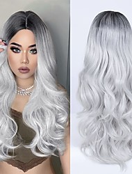 cheap -Ombre Black to Gray Wigs for Women High Density Heat Resistant Long Hair Silver Grey Wigs For Black Women Synthetic Fiber Wavy Wigs for Mothers Day Gifts