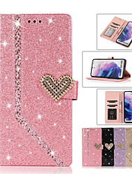 cheap -Phone Case For Samsung Galaxy Wallet Card S21 S20 Ultra Plus FE S10 S10 Plus S10 Lite Note 10 Note 10 Plus A71 Wallet with Stand with Wrist Strap Glitter Shine PU Leather
