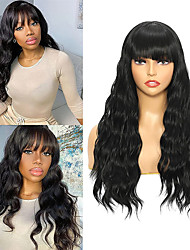 cheap -Long Wavy Black Wigs with Side Bangs Synthetic Fiber Body Wave Wig Heat Resistant Full Machine Made Wig for Black Women Daily Cosplay Party