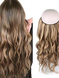 cheap -Real Human Hair Halo Hair Extensions with Invisible Fish Line Chestnut Brown with Dark Dirty Blonde Highlights P6-12#