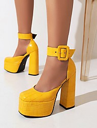 cheap -Women&#039;s Heels Sexy Shoes Ankle Strap Heels Buckle Platform Chunky Heel Round Toe Sexy Party Patent Leather Buckle Fall Summer Solid Colored Black Brown Yellow