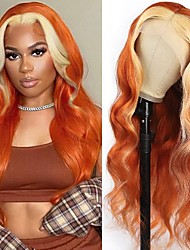 cheap -Brazilian Ginger Highlights 613#  Lace Front Wig Remy Human Hair Body Wave 150% Density Brazilian Hair Pre Plucked Glueless Wig