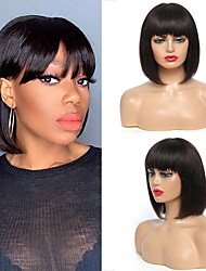 cheap -Straight Human Hair Wigs With Bangs Natural Color Brazilian Short Bob Wigs Full Machine Wigs For Black Women None Lace Remy