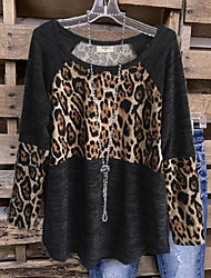 cheap -Women&#039;s Plus Size Tops Blouse Leopard Print Long Sleeve Round Neck Streetwear Festival Daily Sports Cotton Blend Fall Spring Black