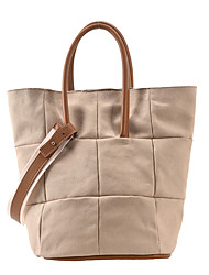 cheap -Women&#039;s Tote Shoulder Bag Handbag Canvas Zipper Solid Color Daily Office &amp; Career Black Blue Khaki Beige