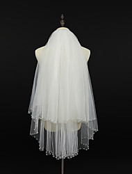 cheap -Four-tier Pearl / Sweet Wedding Veil Fingertip Veils with Faux Pearl Tulle