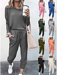 cheap -Women&#039;s Sweatsuit 2 Piece Set Drawstring Pocket Loose Fit Minimalist Crew Neck Polyester Solid Color Cute Sport Athleisure Clothing Suit Long Sleeve Soft Oversized Comfortable Running Everyday Use