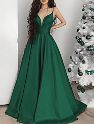 cheap -A-Line Minimalist Prom Formal Evening Dress Spaghetti Strap Sleeveless Court Train Satin with Pure Color 2022