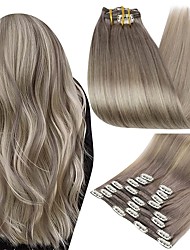 cheap -Clip in Ombre Grey Human Hair Extensions Full Head Ash Blonde Fading to Color 60 Platinum Blonde Highlighted 19A Double Weft Clip in Human Hair Extensions 120 Gram for Women