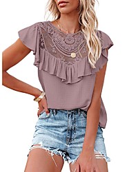 cheap -2022 european and american foreign trade cross-border women&#039;s clothing amazon hot product ruffled round neck lace stitching vest chiffon shirt