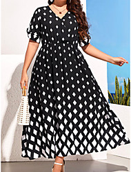 cheap -Women&#039;s Plus Size A Line Dress Plaid V Neck Short Sleeve Spring Summer Casual Sexy Maxi long Dress Daily Holiday Dress