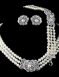 cheap -high-end elegant european and american bridal jewelry set three-row pearl rhinestone necklace earrings bracelet three-piece set