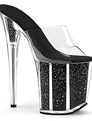 cheap -Women&#039;s Mules Stilettos Clear Shoes Platform Sandals Sequin Pumps Peep Toe Party Beach PU Leather Loafer Solid Colored White Black Fuchsia
