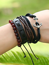 cheap -4pcs Leather Bracelet Braided Vintage Theme Stylish European Leather Bracelet Jewelry Black For Gift Daily Festival
