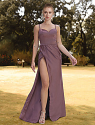 cheap -Sheath / Column Minimalist Sexy Prom Formal Evening Dress V Neck Sleeveless Floor Length Charmeuse with Slit Pure Color 2022