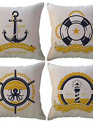 cheap -Sea Compass Double Side Cushion Cover 4PC/set Soft Decorative Square Throw Pillow Cover Cushion Case Pillowcase for Sofa Bedroom Superior Quality Machine Washable