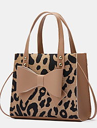 cheap -Women&#039;s Crossbody Bag Top Handle Bag PU Leather Bowknot Leopard Print Daily Office &amp; Career White Black Pink Khaki