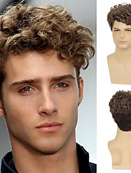 cheap -Mens Short Brown Curly Wig Costume Halloween Wig Natural Synthetic Hair Replacement Wig