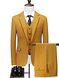 cheap -Yellow Men&#039;s Special Occasion Suits 3 pcs Solid Colored Tailored Fit Single Breasted One-button 2022