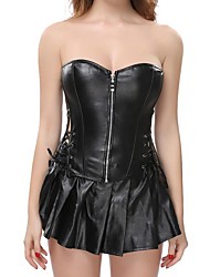 cheap -Corset Women‘s Plus Size Corsets Corset Dresses Corset Set Classic Retro Pure Color Zipper Lace Up Faux Leather Polyester Special Occasion Halloween Gift Fall Winter Spring Summer Black