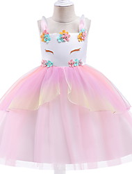 cheap -Kids Little Girls&#039; Dress Flower A Line Dress Birthday Performance Mesh Pear Cut Bow Pink Asymmetrical Sleeveless Princess Sweet Dresses Summer Regular Fit 3-10 Years