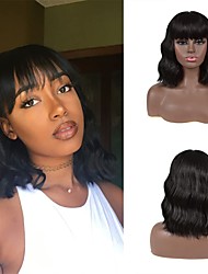cheap -Short Black Bob Wig with Bangs 12inch Synthetic Short Curly Wigs for Black Women Machine Made Natural Looking Wavy Wigs for Daily to Use