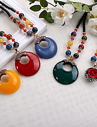 cheap -1pc Pendant Necklace Necklace For Women&#039;s Synthetic Sapphire Blue Green Red Street Gift Beach Resin Stone Alloy Round Cut Flower / Layered Necklace
