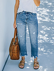 cheap -Women&#039;s Fashion Jeans Distressed Jeans Side Pockets Ankle-Length Pants Casual Weekend Micro-elastic Plain Comfort Mid Waist Blue S M L XL XXL