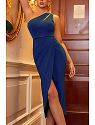 cheap -Women&#039;s A Line Dress Midi Dress Green Black Blue Wine Sleeveless Solid Color Split Summer One Shoulder Elegant Sexy 2022 S M L XL XXL