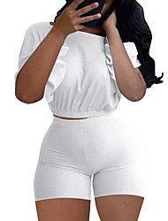cheap -Women&#039;s Loungewear Sets Pure Color Comfort Sport Home Spandex Crew Neck Short Sleeve Shorts Spring Summer Green White