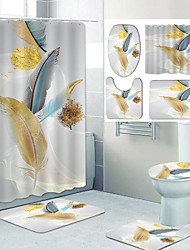 cheap -Floral With Feather Pattern Printing Bathroom Shower Curtain Leisure Toilet Four-Piece Design