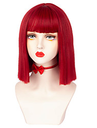 cheap -Bob Wigs for Women Short Straight Bangs Red Wig Synthetic Hair Wigs 12 Inches Heat Resistant Colorful Cosplay Daily Party Wig with Bangs
