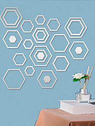 cheap -24Pcs/set 3D Hexagon Square Rectangle Acrylic Mirror Wall Stickers DIY Art Wall Decor Stickers Living Room Mirrored Sticker Home Decor