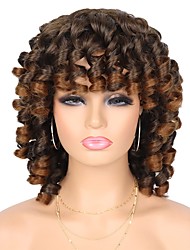 cheap -Wig Short Afro Curly Wigs for Black Women Dark Brown Curly Wig with Bangs Fluffy Shoulder Length Wigs Heat Resistant Synthetic Colorful Wigs for Daily Party Use