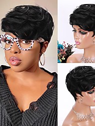 cheap -Short Pixie Cut Bob Wig For Black Women Short Black Wig With Bangs Hair Short Wavy Layered Synthetic Heat Resistant Fiber Wigs For Daily Use