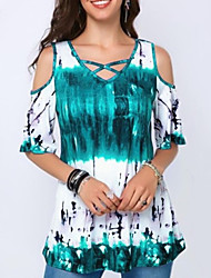 cheap -Women&#039;s Abstract Painting T shirt Tie Dye Cold Shoulder Print V Neck Basic Tops Green Blue Purple / 3D Print