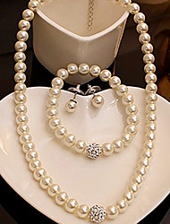 cheap -european and american jewelry wholesale pearl diamond ball necklace bracelet earrings three piece set bridal jewelry