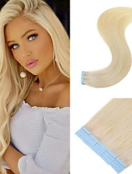 cheap -Tape In Hair Extensions Remy Human Hair 20pcs Pack Straight Blonde Hair Extensions / Daily Wear / Party