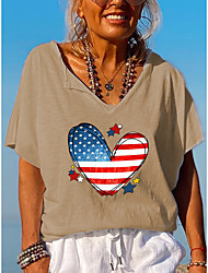cheap -Women&#039;s Painting T shirt Heart Star American Flag Print V Neck Basic Tops Green White Black