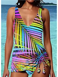 cheap -Women&#039;s Swimwear Tankini 2 Piece Normal Swimsuit High Waisted Leaves Rainbow Padded V Wire Bathing Suits Sports Vacation Sexy / New