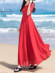cheap -Women&#039;s A Line Dress Midi Dress White Black Red Short Sleeve Pure Color Chiffon Lace Spring Summer V Neck Work Elegant 2022 M L XL XXL 3XL 4XL