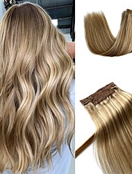 cheap -Human Hair Halo Hair Extensions Light Blonde to Golden Blonde Highlights Remy Crown Hair Extensions 10-26 inch 100g Invisible Wire Fish Line Hair Extensions Straight 100% Human Filp on Hair Extensions