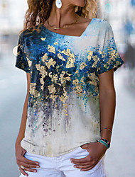 cheap -Women&#039;s Abstract Painting T shirt Tie Dye Print V Neck Basic Tops Green Blue Pink / 3D Print