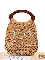 cheap -Women&#039;s Top Handle Bag Straw Bag Straw Solid Color Shopping Daily White Camel