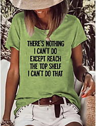 cheap -Women&#039;s T shirt Tee Text Print Round Neck Basic Tops Green Blue Gray