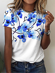 cheap -Women&#039;s Floral Painting T shirt Floral Print Round Neck Basic Tops Green Blue Purple / 3D Print