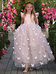 cheap -Princess Ankle Length Flower Girl Dresses Party Satin Short Sleeve Jewel Neck with Ruffles 2022