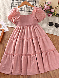 cheap -Kids Little Girls&#039; Dress Plain A Line Dress Wedding Daily Patchwork White Purple Pink Midi Short Sleeve Elegant Sweet Dresses Spring Summer Slim 4-12 Years